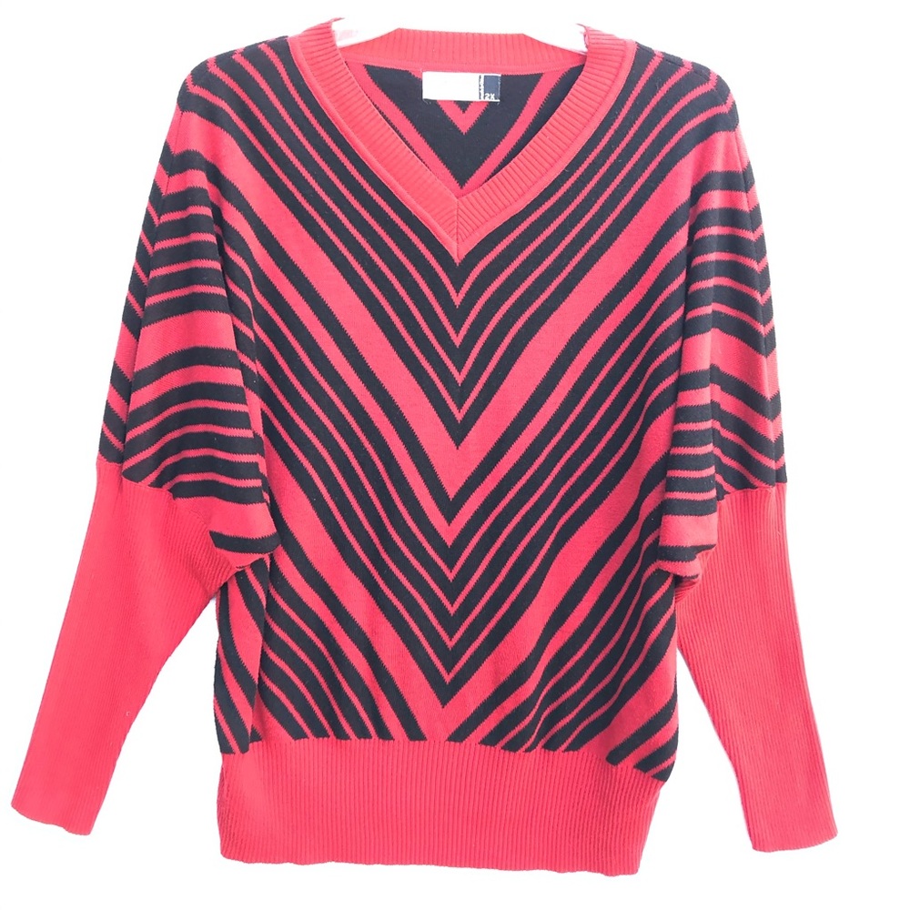 Jon & Anna Red Chevron Striped Dolman Sweater 2X